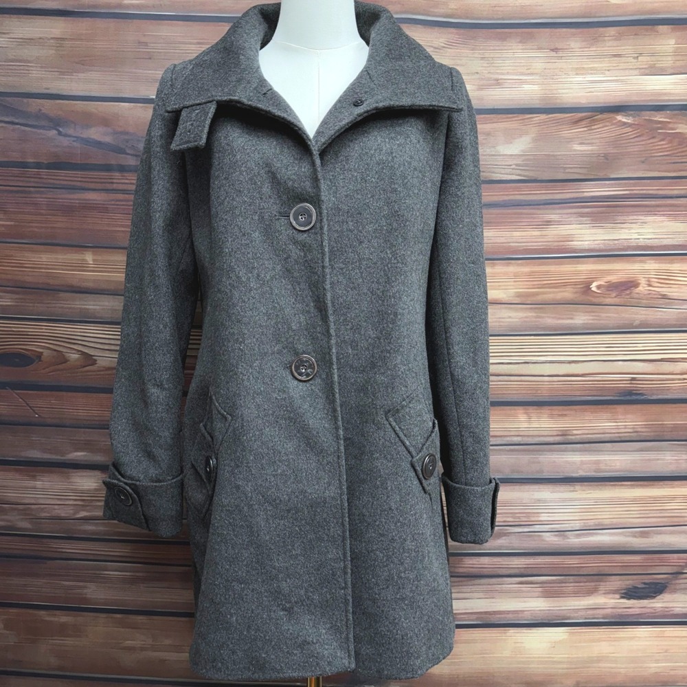Kristen Blake Womens Gray Wool Blend Funnel Neck Walking Coat 130 Small